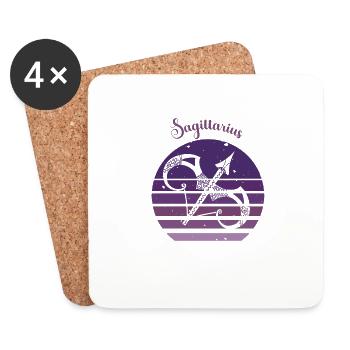Logo rétro signe astrologique "Sagittaire" - Dessous de verre (lot de 4) - blanc - Devant