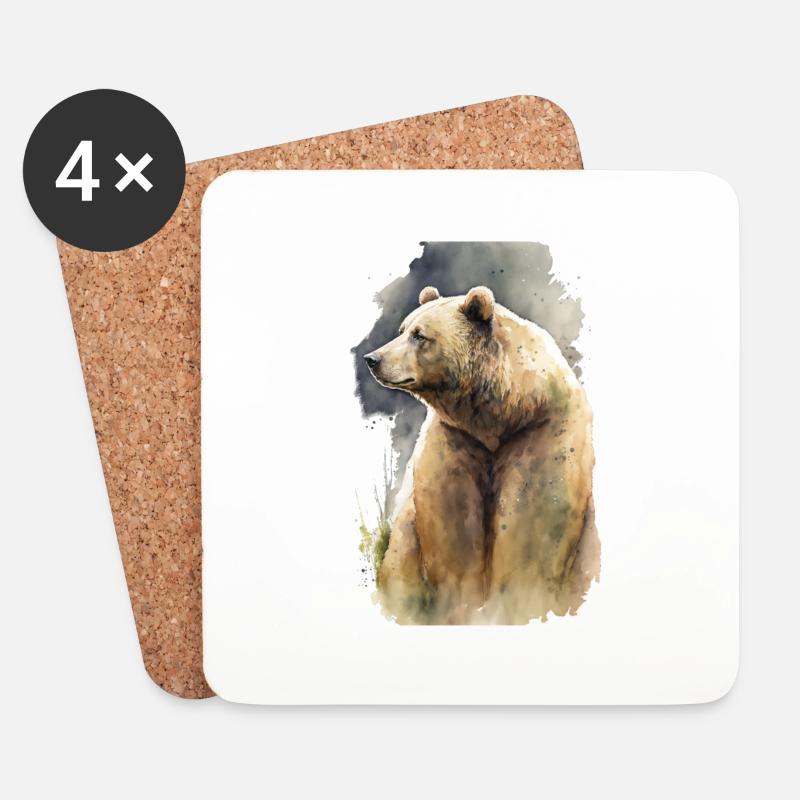 Grizzly Bär Aquarell - Untersetzer (4er-Set) - Weiß