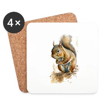 Squirrel Watercolor Cool Realistic - Coasters (set of 4) - white - Front