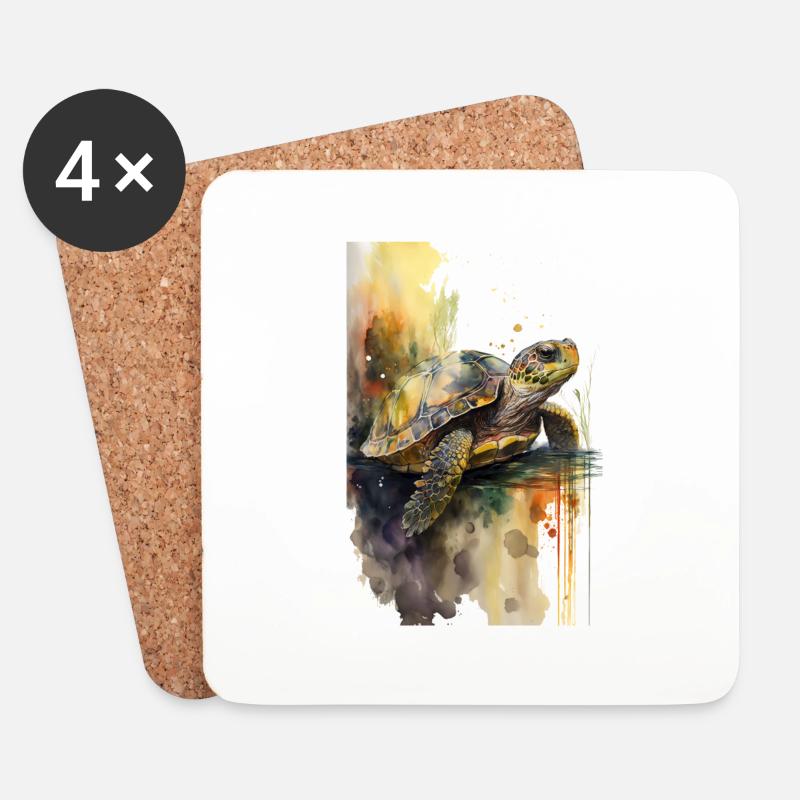 Schildkröte Aquarell Realistisch Cool - Untersetzer (4er-Set) - Weiß
