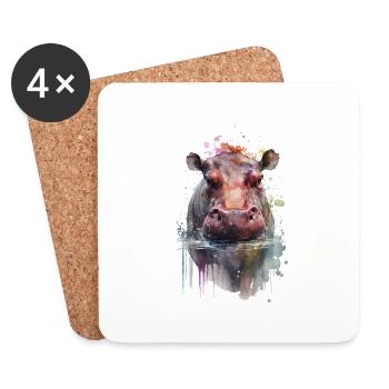 Nilpferd Flusspferd Hippo Auquarell - Untersetzer (4er-Set) - Weiß - Vorne
