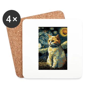 Cat Van Gogh Style Cool Colorful Night Sky Stars - Dessous de verre (lot de 4) - blanc - Devant