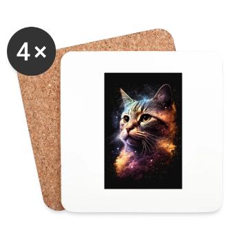 Katze Galaxy Weltall Weltraum cool Sterne - Untersetzer (4er-Set) - Weiß - Vorne