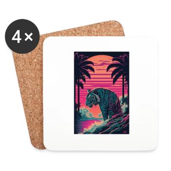 Tiger Vaporwave Retro 80s Palmen Strand Sommer - Untersetzer (4er-Set) - Weiß - Vorne