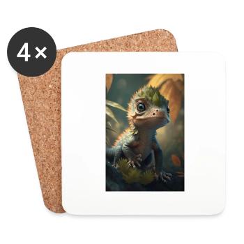 Dino Kleiner Dinosaurier Süß - Untersetzer (4er-Set) - Weiß - Vorne
