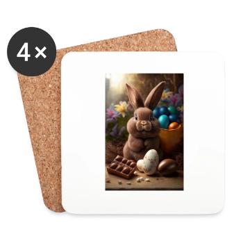 Lapin de Pâques Joyeux Oeufs de Pâques Chocolat Sucré - Dessous de verre (lot de 4) - blanc - Devant