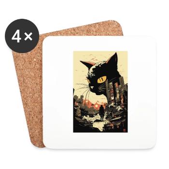 Katze Japan Monster Stadt Anime Hochhäuser - Untersetzer (4er-Set) - Weiß - Vorne