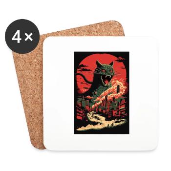 Katze Monster Zerstört Stadt Japan Anime Manga - Untersetzer (4er-Set) - Weiß - Vorne