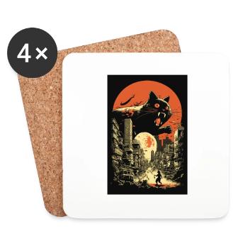 Katze Monster Zerstört Stadt Japan Anime Manga - Untersetzer (4er-Set) - Weiß - Vorne