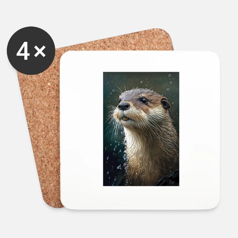 Otter Realistisch Cartoon Anime Regen - Untersetzer (4er-Set) - Weiß