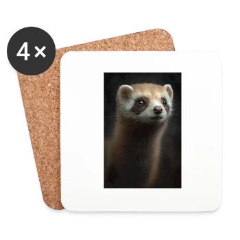 Ferret Cute Portrait - Coasters (set of 4) - white - Front