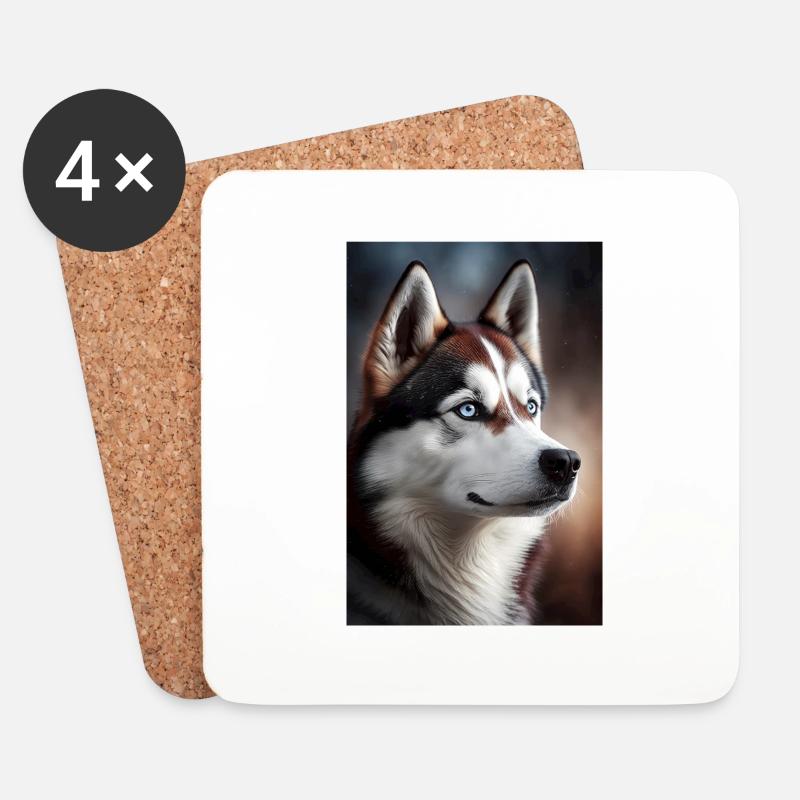 Husky Hund Tier Cool Realistisch - Untersetzer (4er-Set) - Weiß