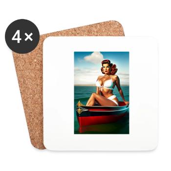 Pin Up Girl in small boat - Untersetzer (4er-Set) - Weiß - Vorne