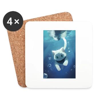 Chat Natation Sous-marine Anime Manga - Dessous de verre (lot de 4) - blanc - Devant