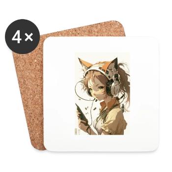 Anime Cat Girl Manga Otaku Waifu - Dessous de verre (lot de 4) - blanc - Devant