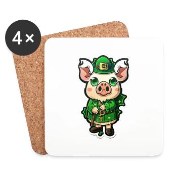 Tenue chapeau St Patrick Cochon mignon trèfle - Dessous de verre (lot de 4) - blanc - Devant