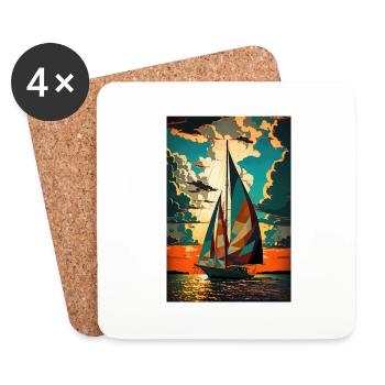 Boat Sailboat Ocean Art Sailing - Coasters (set of 4) - white - Front