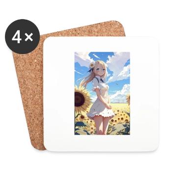 Anime Girl Anime Girl Waifu Otaku Sunflowers - Dessous de verre (lot de 4) - blanc - Devant