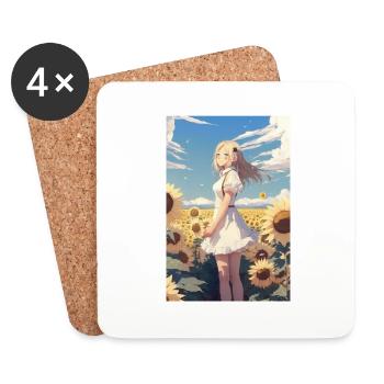 Anime Girl Anime Girl Waifu Otaku Sunflowers - Coasters (set of 4) - white - Front