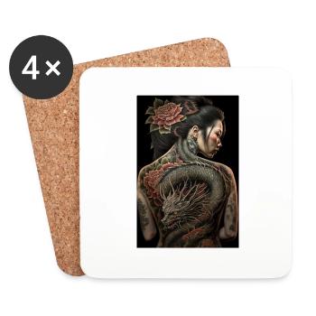Geisha Yakuza Tatouage Dragon Japonais - Dessous de verre (lot de 4) - blanc - Devant