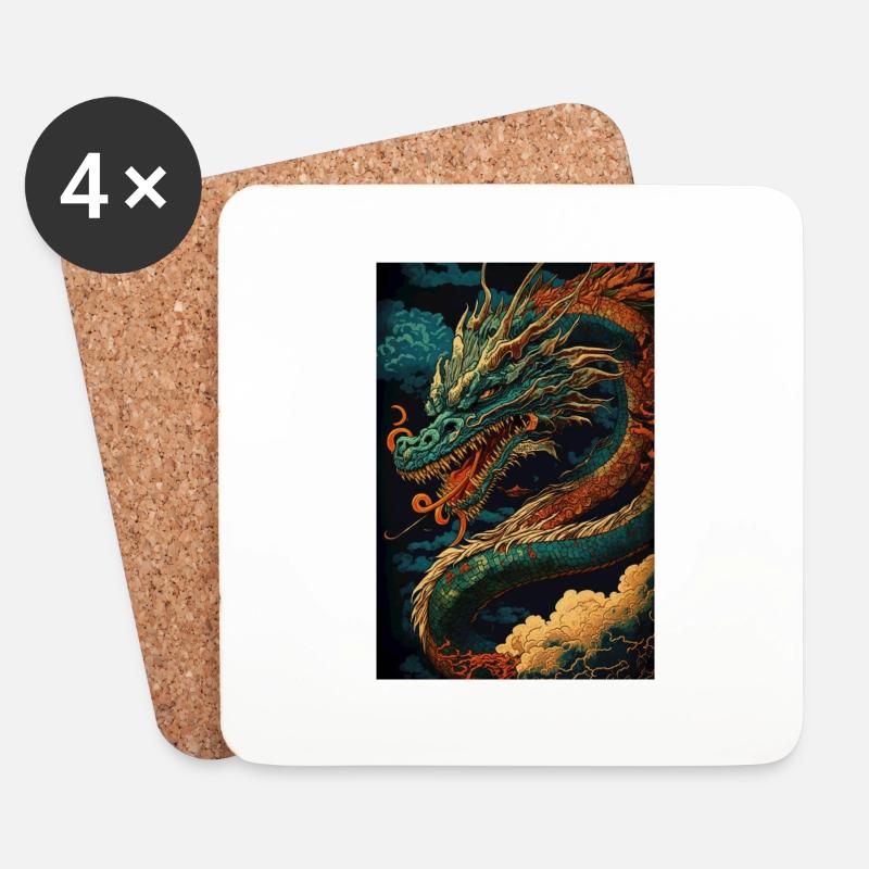 Japanischer Drache Chinesischer Drache - Untersetzer (4er-Set) - Weiß
