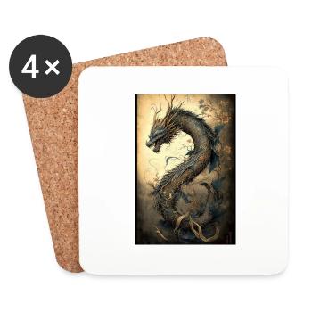 Japanischer Drache Chinesischer Drache Kunst - Untersetzer (4er-Set) - Weiß - Vorne