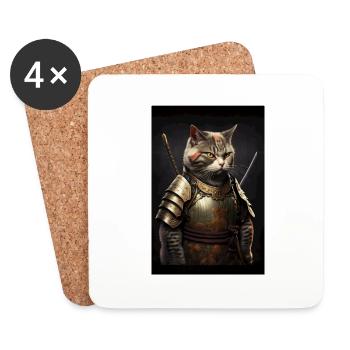 Samurai Cat Cat Cool Japan Warrior - Coasters (set of 4) - white - Front