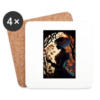 Fille Chinoise Asiatique Dessin - Dessous de verre (lot de 4) - blanc - Devant