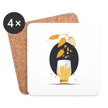 Hopfen, Malz fallen in Bierglas - Untersetzer (4er-Set) - Weiß - Vorne