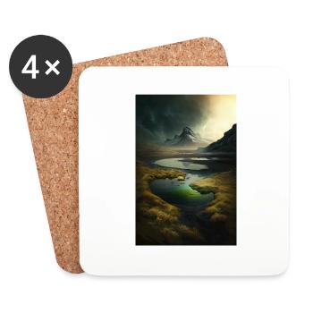 Surrelistische Landschaft Berge Fluss Teich Wiesen - Untersetzer (4er-Set) - Weiß - Vorne