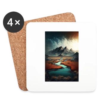 Surrelistic landscape mountains river pond meadows - Coasters (set of 4) - white - Front