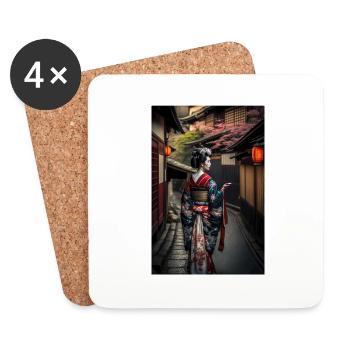 Geisha in Kyoto Japanese Kimono Japanese Art - Coasters (set of 4) - white - Front