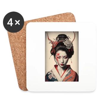Geisha Portrait Japanisch Kimono Traditionelles - Untersetzer (4er-Set) - Weiß - Vorne