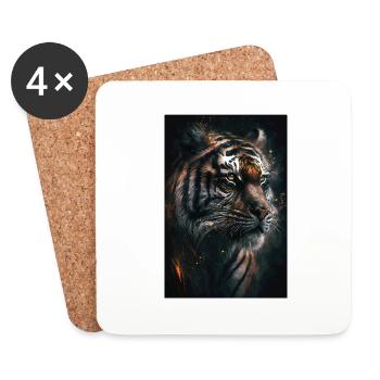 Tiger Portrait Cool Wild Cat Wildcat Predator - Coasters (set of 4) - white - Front