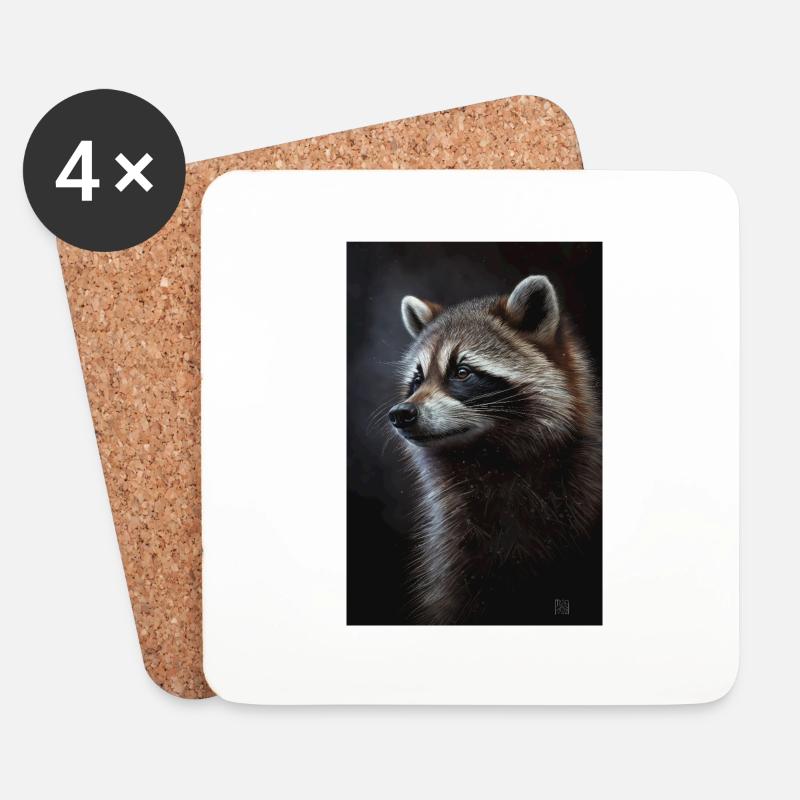 Waschbär - Untersetzer (4er-Set) - Weiß