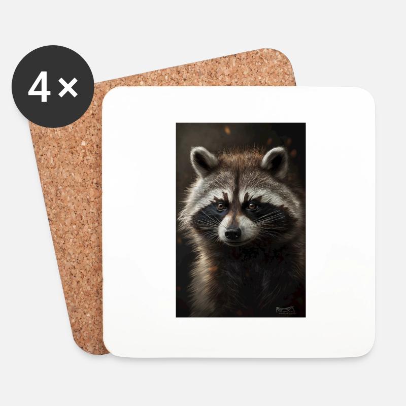 Waschbär - Untersetzer (4er-Set) - Weiß