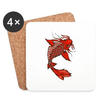 poisson koi carpe japonais dessin 1403 A - Dessous de verre (lot de 4) - blanc - Devant