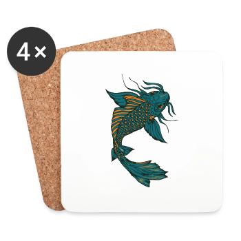 poisson koi carpe japonais dessin 14032 A - Dessous de verre (lot de 4) - blanc - Devant