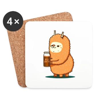 Alpaga moelleux sucré avec de la bière. Cadeau de Lama - Dessous de verre (lot de 4) - blanc - Devant