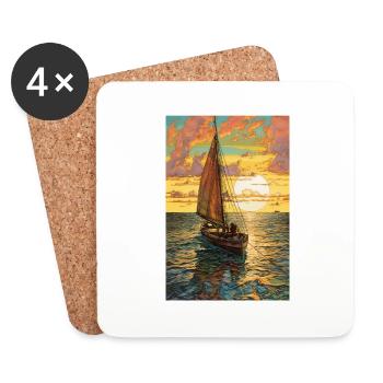 Sailboat Sailing Ocean - Coasters (set of 4) - white - Front