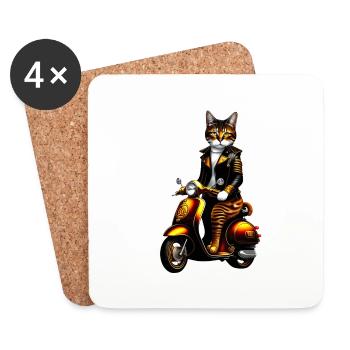 Chat steampunk - Dessous de verre (lot de 4) - blanc - Devant