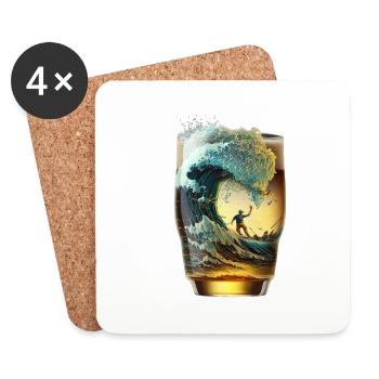 Beer Glass Surfer Rides Beer Wave - Coasters (set of 4) - white - Front