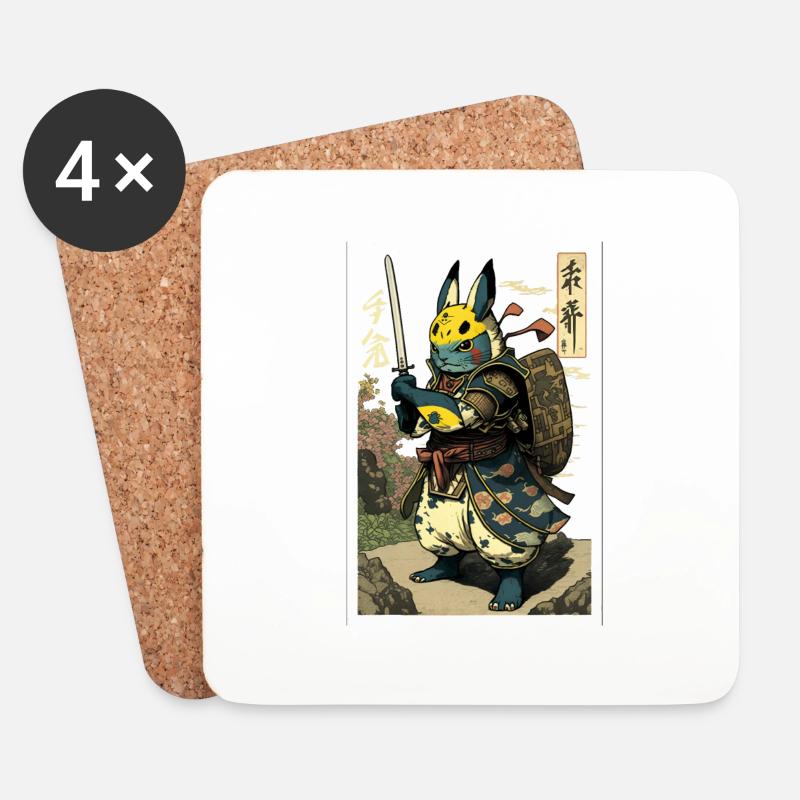 Japanischer Hase in Samuraikostüm in Ukiyo-e Stil - Untersetzer (4er-Set) - Weiß