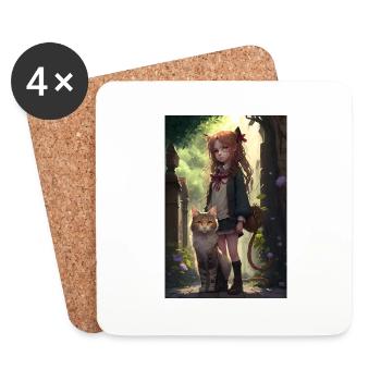 Anime Cat Fille Femme Cadeau - Dessous de verre (lot de 4) - blanc - Devant