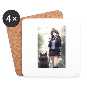 Anime Cat Femme Uniforme Cadeau - Dessous de verre (lot de 4) - blanc - Devant