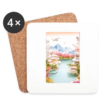 Japan Landschaft japanisch Berg Geschenk - Untersetzer (4er-Set) - Weiß - Vorne