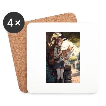 Anime Manga Katze Frau Geschenkidee - Untersetzer (4er-Set) - Weiß - Vorne