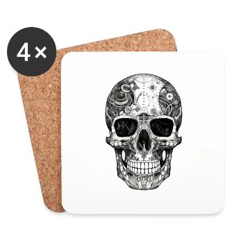 Creepy Machine Skull Skull dans le style gothique - Dessous de verre (lot de 4) - blanc - Devant