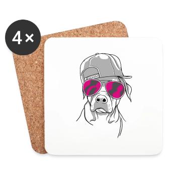 Cooler Hund mit Sonnenbrille (Rot) und Cap - Untersetzer (4er-Set) - Weiß - Vorne