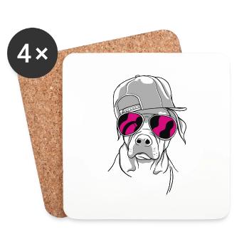 Cooler Hund mit Sonnenbrille (Rot) und Cap - Untersetzer (4er-Set) - Weiß - Vorne